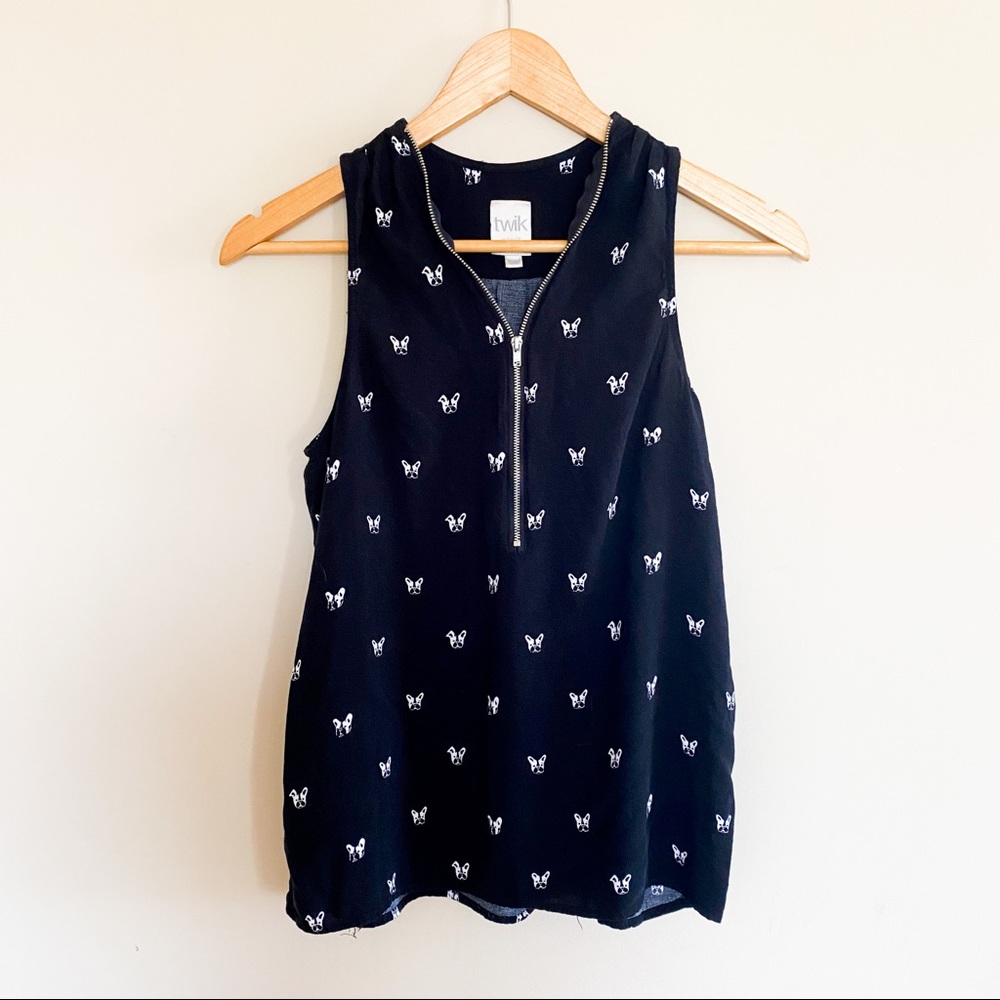 Twik Zipper Front Tank Top French Bulldog Print